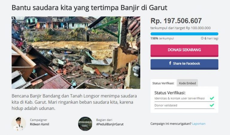 Ridwan Kamil Galang Donasi untuk Korban Banjir Garut di Kitabisa.com