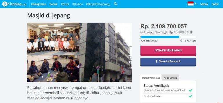 Raih Donasi Rp 2 Milyar, Kampanye Crowdfunding Masjid Chiba Jepang Cetak Rekor Baru