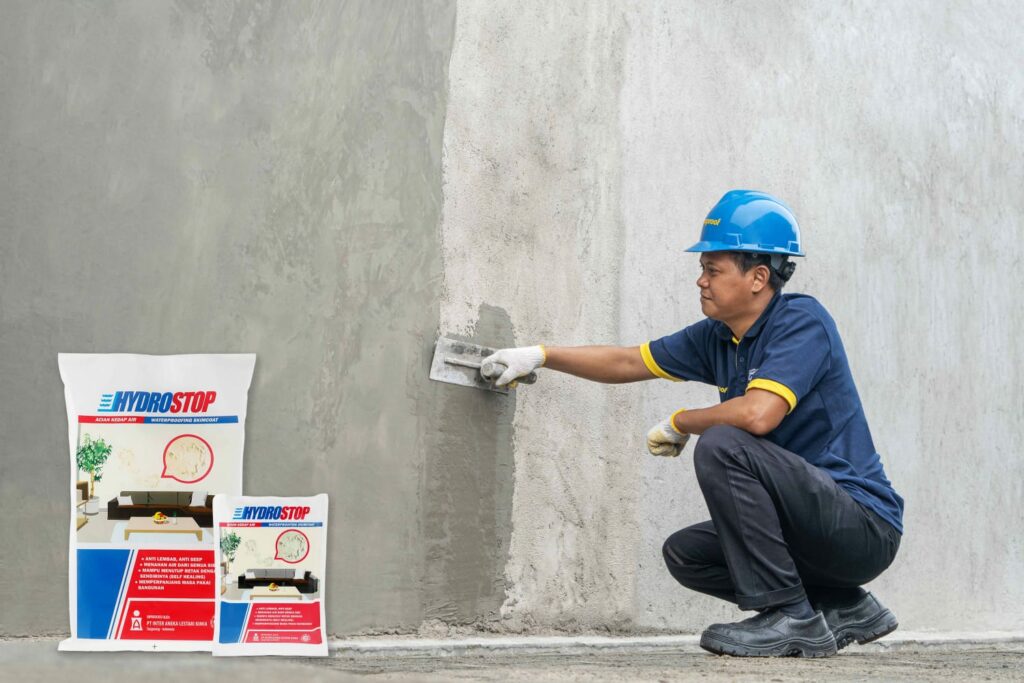 Aquaproof, hydrostop, cara mengatasi dinding lembab, tampilan dinding ekspos, acian kedap air,