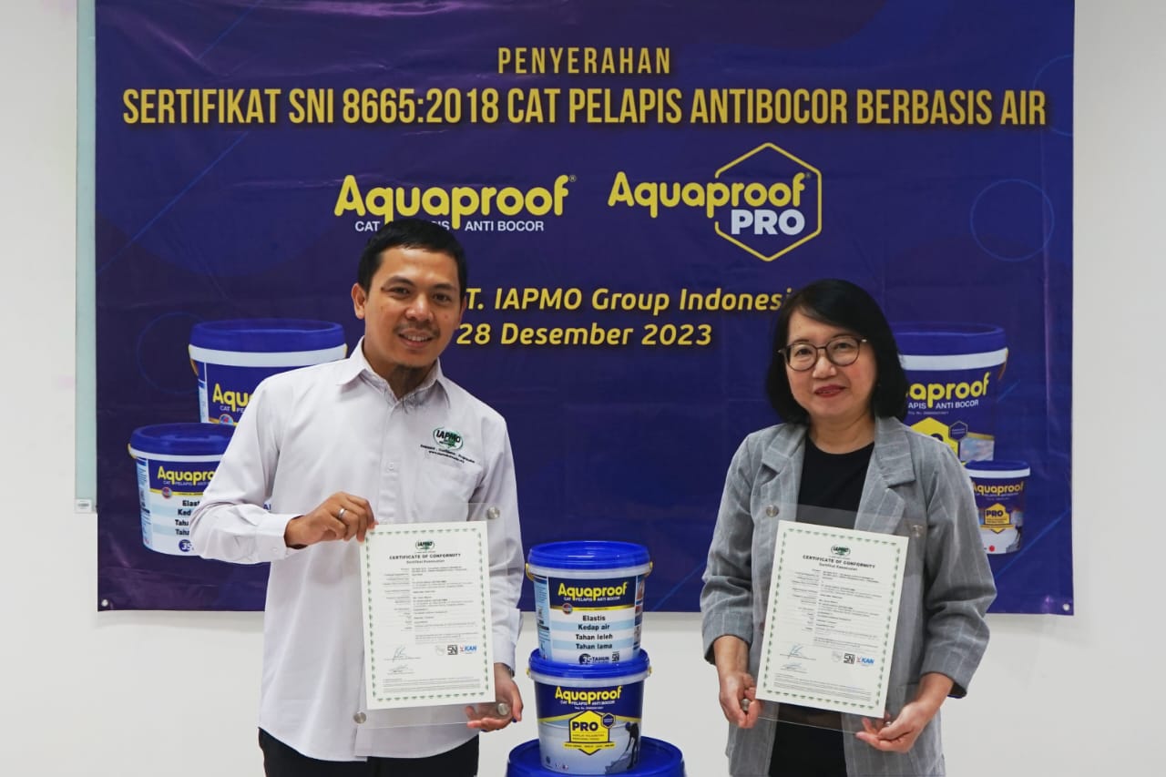 Aquaproof dan Aquaproof Pro resmi menerima SNI 8665:2018 Cat Pelapis Antibocor Berbasis Air yang diserahkan oleh PT. IAPMO Group Indonesia Marketing.co.id - Berita Properti |